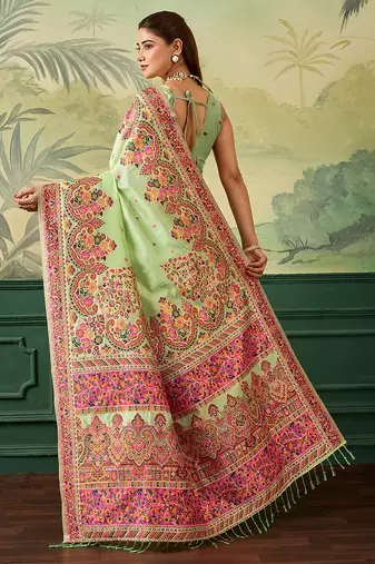 Floral zari pashmina handloom kanjeevaram saree with blouse piece