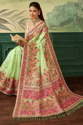Floral zari pashmina handloom kanjeevaram saree with blouse piece