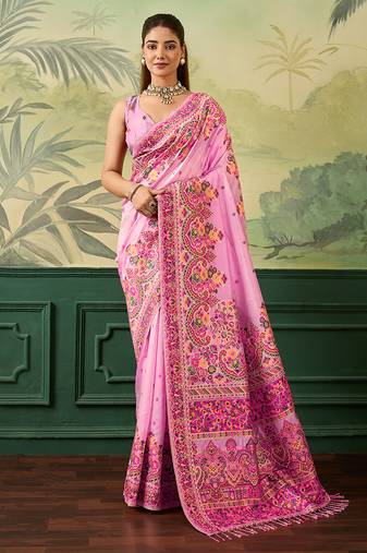 Floral zari pashmina handloom kanjeevaram saree with blouse piece