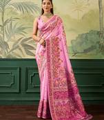 Floral zari pashmina handloom kanjeevaram saree with blouse piece