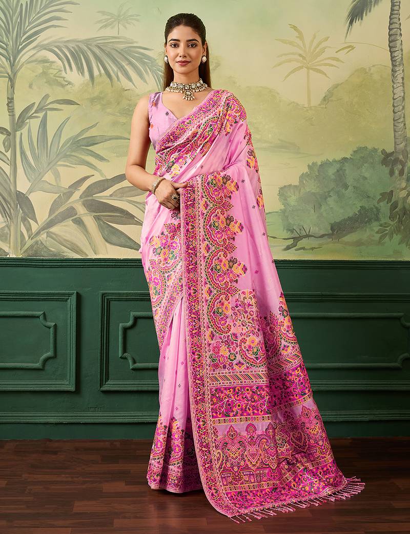 Floral zari pashmina handloom kanjeevaram saree with blouse piece