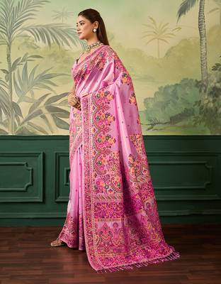 Floral zari pashmina handloom kanjeevaram saree with blouse piece 2