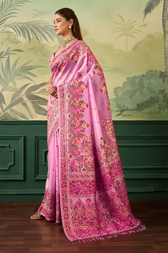 Floral zari pashmina handloom kanjeevaram saree with blouse piece