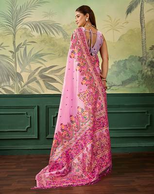 Floral zari pashmina handloom kanjeevaram saree with blouse piece 3