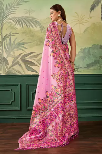 Floral zari pashmina handloom kanjeevaram saree with blouse piece