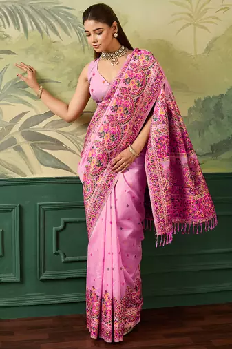 Floral zari pashmina handloom kanjeevaram saree with blouse piece