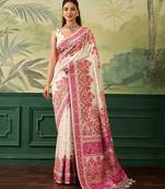 Floral zari pashmina handloom kanjeevaram saree with blouse piece
