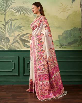 Floral zari pashmina handloom kanjeevaram saree with blouse piece 2