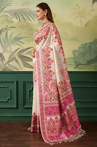 Floral zari pashmina handloom kanjeevaram saree with blouse piece