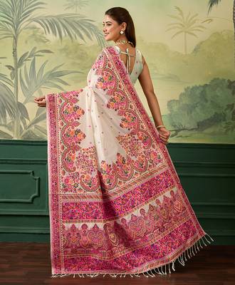 Floral zari pashmina handloom kanjeevaram saree with blouse piece 3