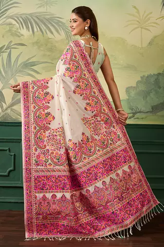 Floral zari pashmina handloom kanjeevaram saree with blouse piece
