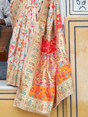 Floral zari pashmina handloom kanjeevaram saree with blouse piece 1