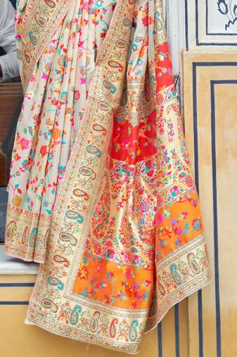 Floral zari pashmina handloom kanjeevaram saree with blouse piece