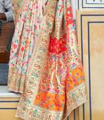 Floral zari pashmina handloom kanjeevaram saree with blouse piece