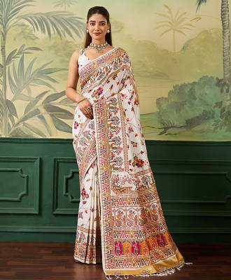 Floral zari pashmina handloom venkatgiri saree with blouse piece 1