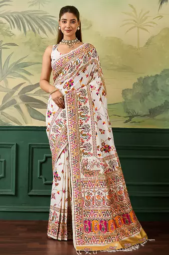 Floral zari pashmina handloom venkatgiri saree with blouse piece