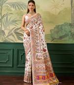 Floral zari pashmina handloom venkatgiri saree with blouse piece