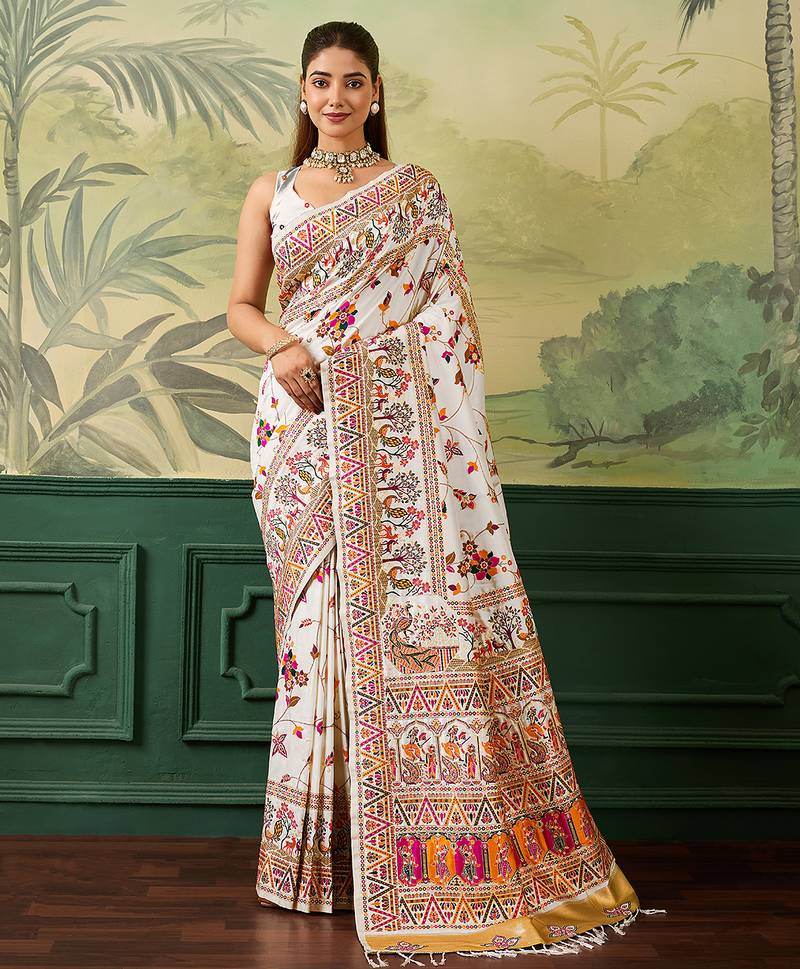 Floral zari pashmina handloom venkatgiri saree with blouse piece
