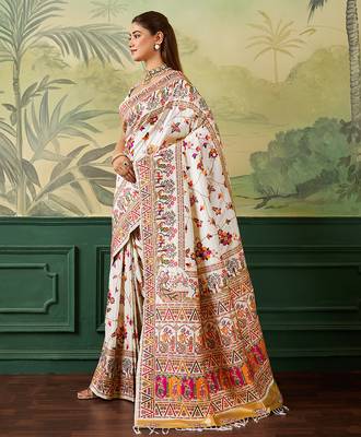 Floral zari pashmina handloom venkatgiri saree with blouse piece 2