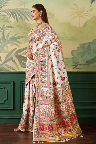 Floral zari pashmina handloom venkatgiri saree with blouse piece