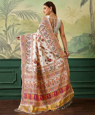 Floral zari pashmina handloom venkatgiri saree with blouse piece 3