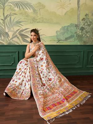 Floral zari pashmina handloom venkatgiri saree with blouse piece 4