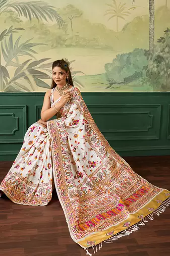 Floral zari pashmina handloom venkatgiri saree with blouse piece