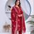 Maroon geometric printed cotton straight kurta set with dupatta