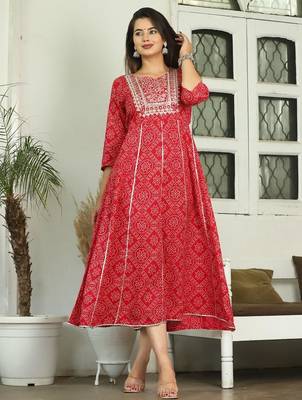 Red floral printed mirror work ethnic kurta for women 3