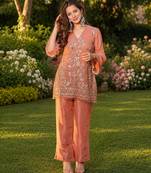 Women ethnic motifs embroidered regular thread work kurta with palazzo