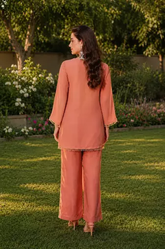 Women ethnic motifs embroidered regular thread work kurta with palazzo