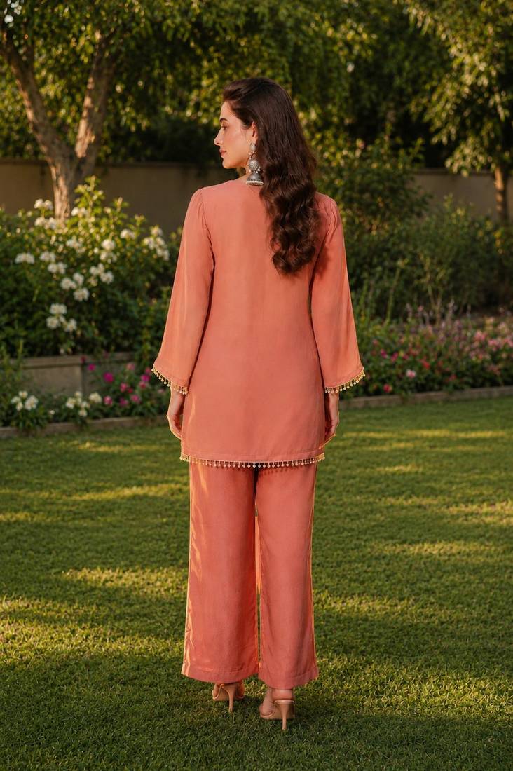 Women ethnic motifs embroidered regular thread work kurta with palazzo