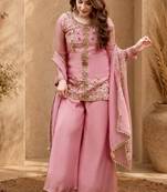 Women floral embroidered regular thread work kurta with palazzo & with dupatta