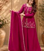 Women floral embroidered regular thread work kurta with palazzo & with dupatta
