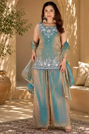 Women ethnic motifs embroidered regular thread work kurta with palazzo & with dupatta