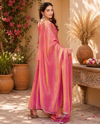 Women ethnic motifs embroidered regular thread work kurta with palazzo & with dupatta 5