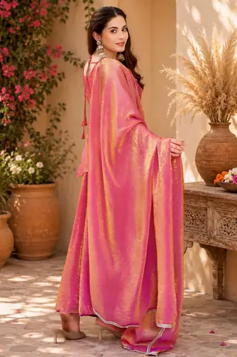 Women ethnic motifs embroidered regular thread work kurta with palazzo & with dupatta