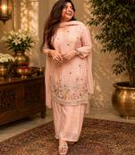 Women ethnic motifs embroidered regular thread work kurta with palazzo & with dupatta
