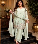 Women ethnic motifs embroidered regular thread work kurta with palazzo & with dupatta