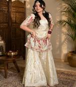 Women ethnic motifs embroidered regular thread work kurta with sharara & with dupatta