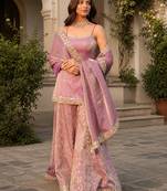 Women ethnic motifs embroidered regular kurta with sharara & with dupatta