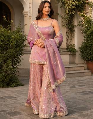 Women ethnic motifs embroidered regular kurta with sharara & with dupatta 4