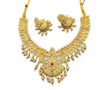 Gold plated south indian temple jewelry set-traditional festive necklace with earrings-bollywood style ethnic set 3