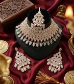 Kundan bridal choker jewelry set with  beads | indian wedding necklace, drop earrings & maang tikka