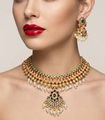 Gold plated south indian temple traditional indian jewelry set bollywood style bridal wedding choker set festive wear
