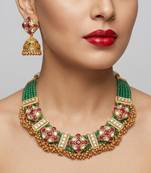 Kundan indian jewelry set with jhumka earrings | antique gold plated green choker bridal necklace for wedding