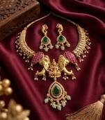Antique gold temple jewelry set with kundan elephant motif necklace & earrings – indian bridal wedding choker