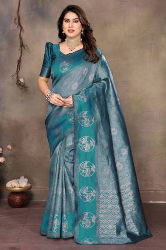 faux Kanjivaram banarasi jacquard silk blend saree with unstiched blouse piece