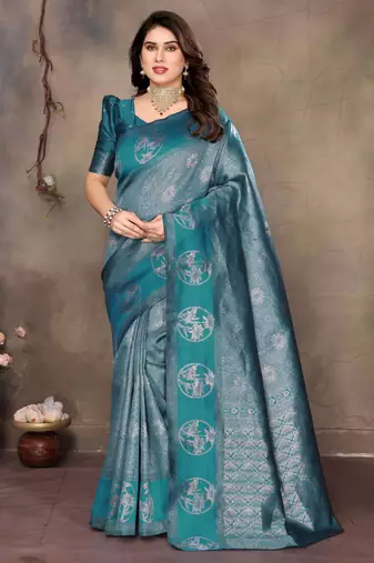faux Kanjivaram banarasi jacquard silk blend saree with unstiched blouse piece