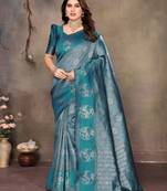 faux Kanjivaram banarasi jacquard silk blend saree with unstiched blouse piece